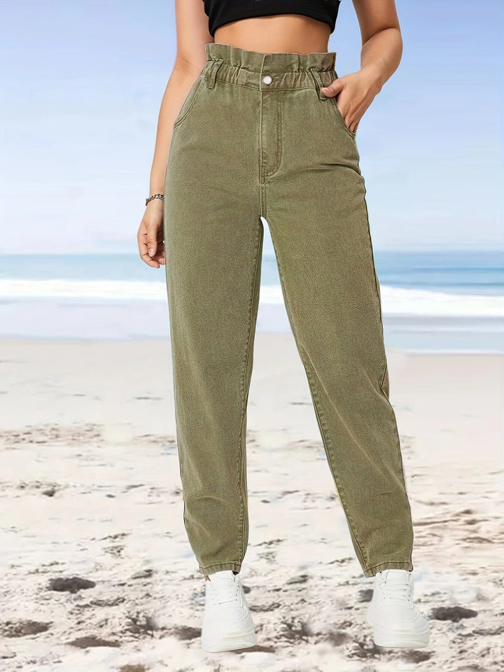 Olive Paper Bag Waist Jeans