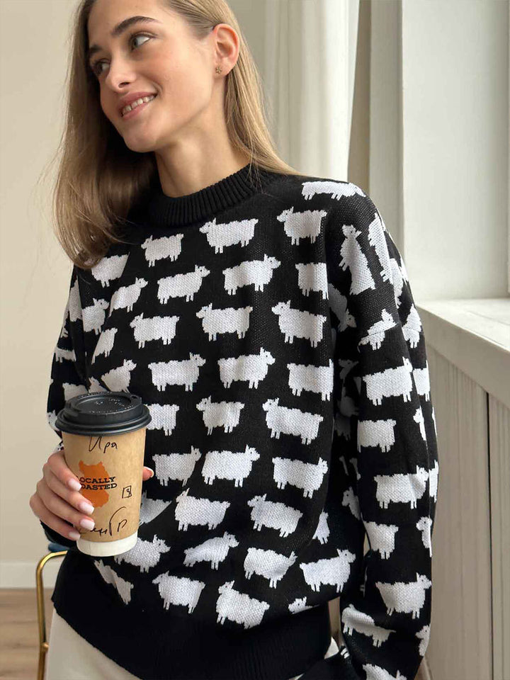 Black Printed Relaxed Sweater