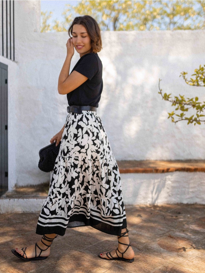 White Printed Flowy Skirt