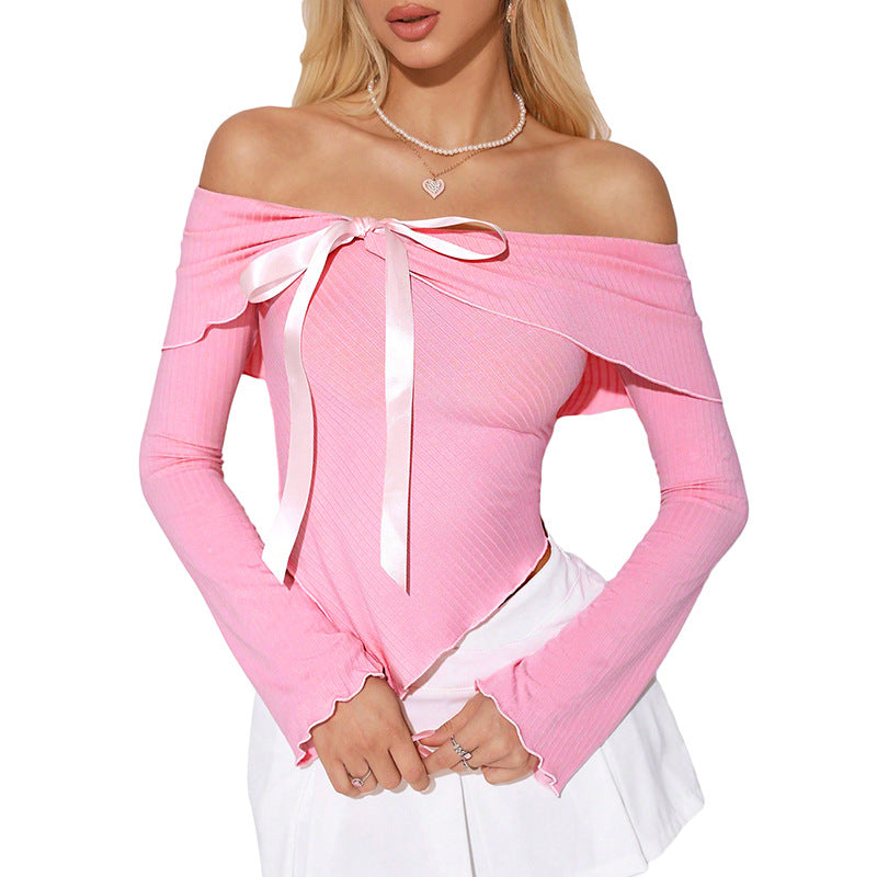 Pink Asymmetrical Top With Lace Bow