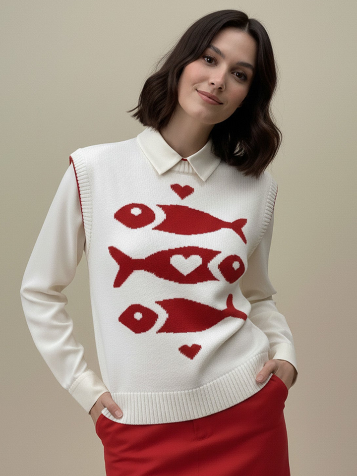 Off White Sleeveless Contrast Rib Sweater