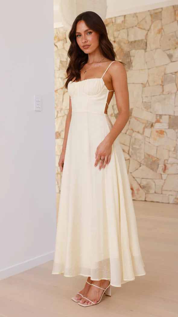 White Bustier Top Flowy Dress
