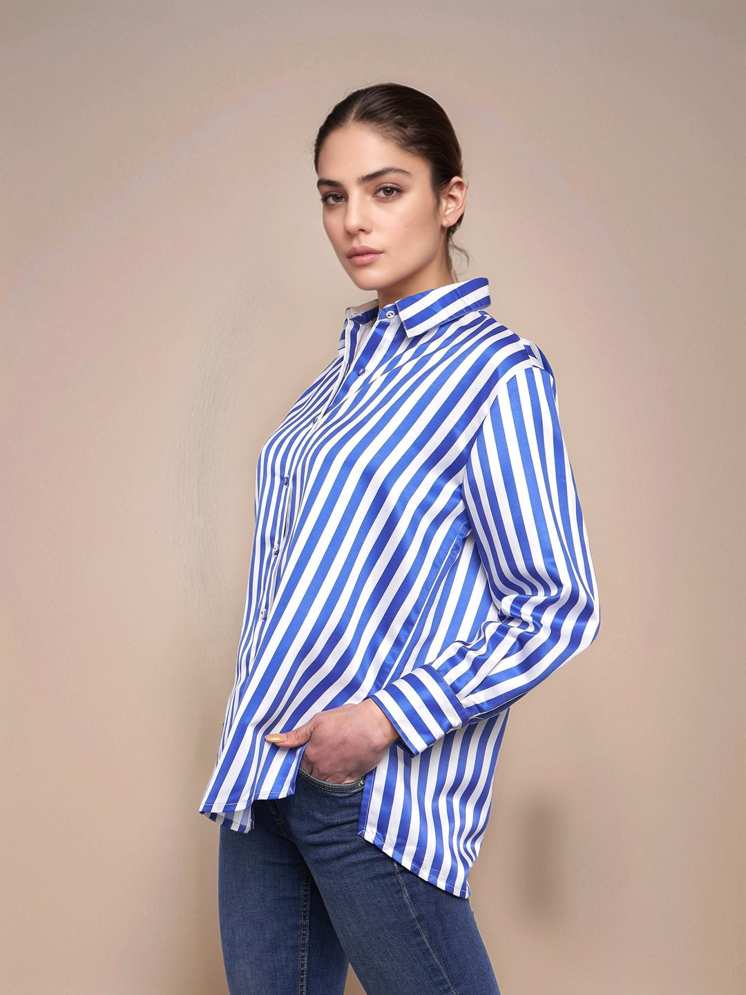 Blue Striped Collared Shirt