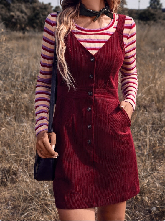 Wine Mini Pinafore Dress