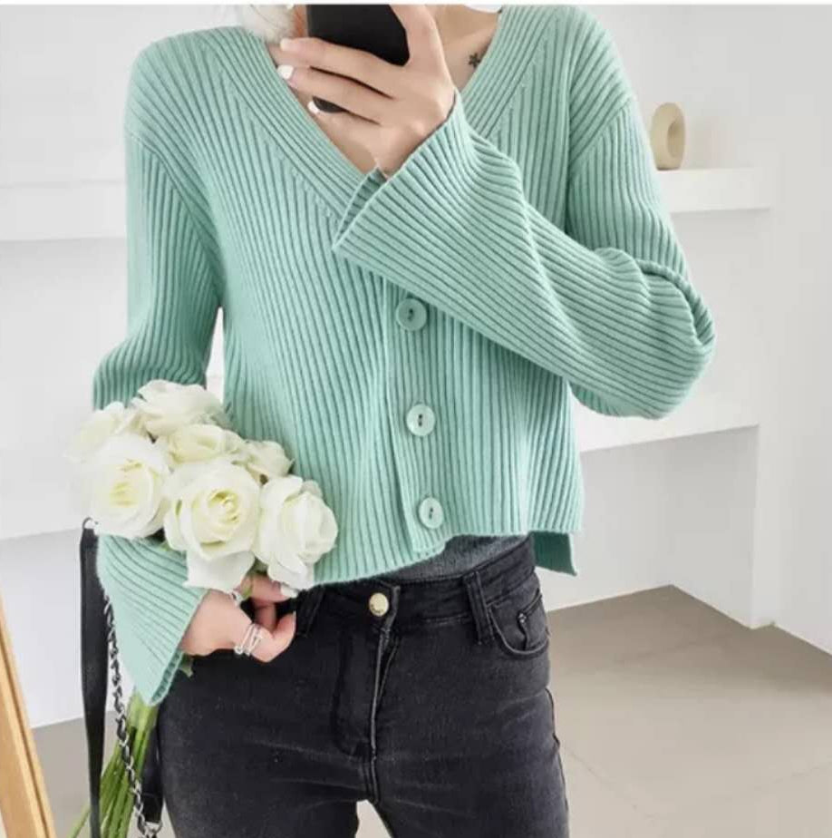 Sea Green Full Sleeve Buttoned Cardigan