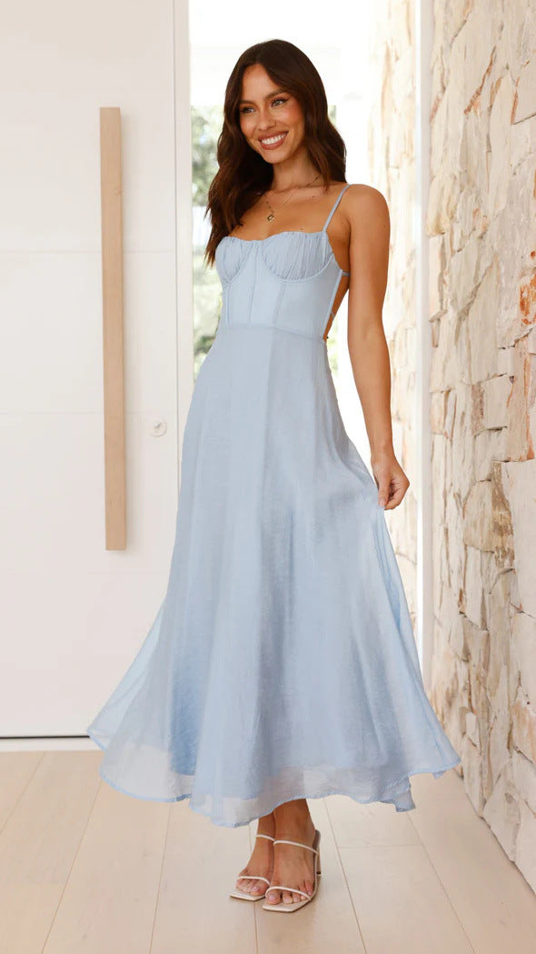 Blue Bustier Top Flowy Dress