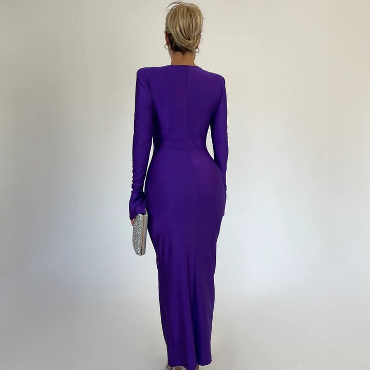 Purple Full Sleeves Waist Detail Dress