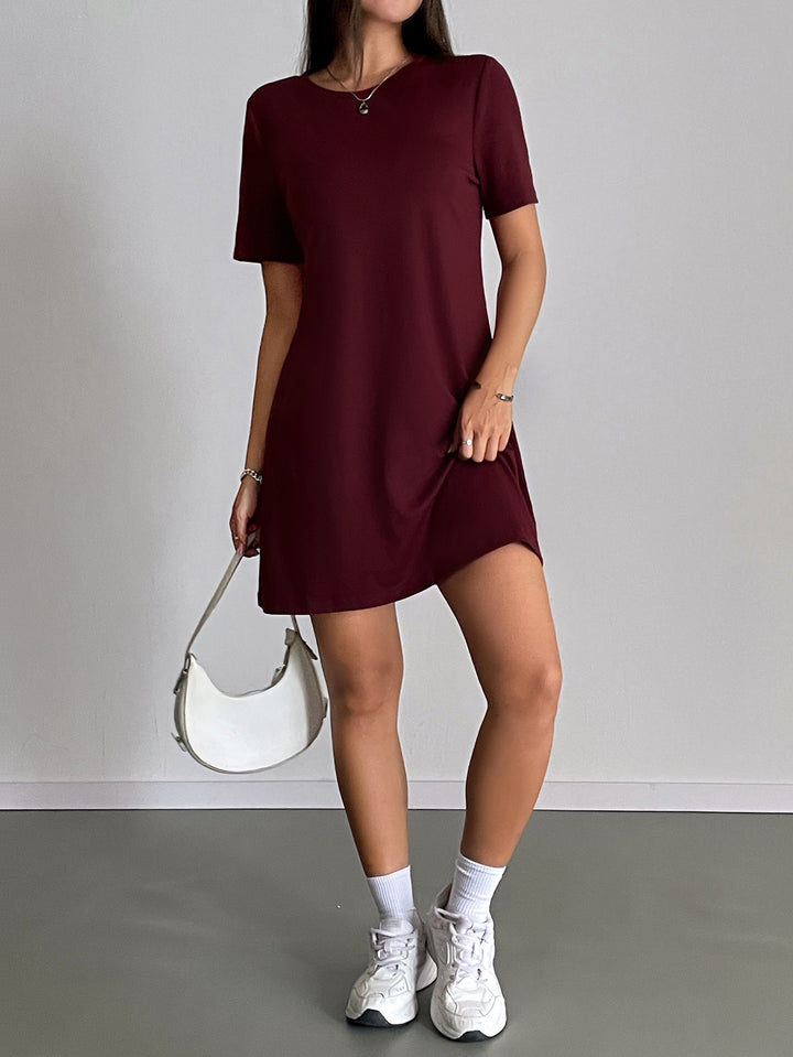 Maroon Round Neck Loose Dress