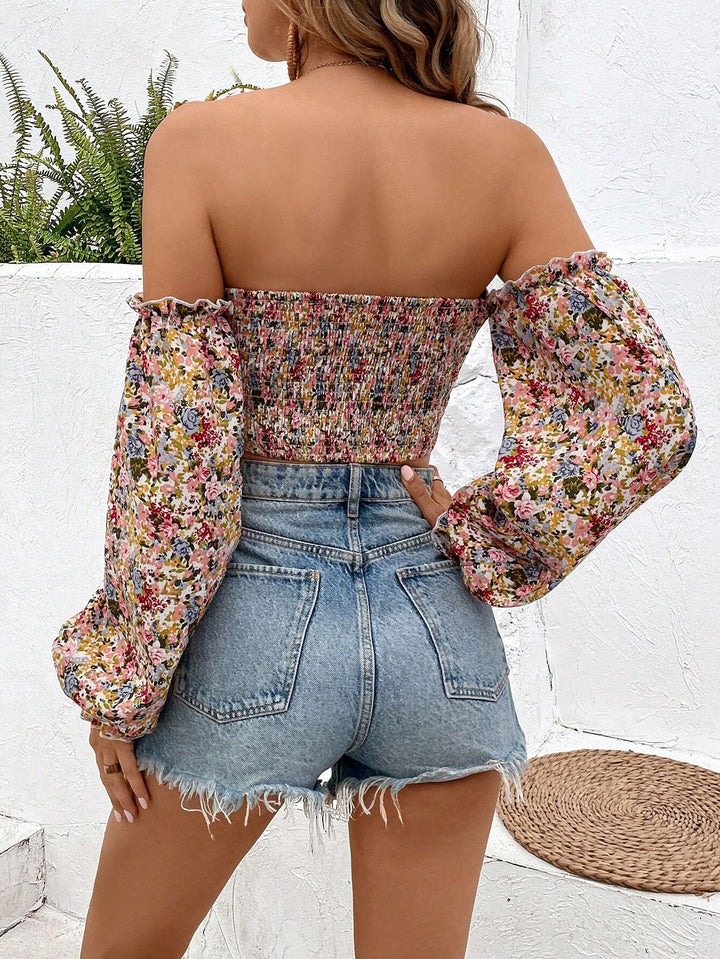 Multi Ditsy Print Off Shoulder Top