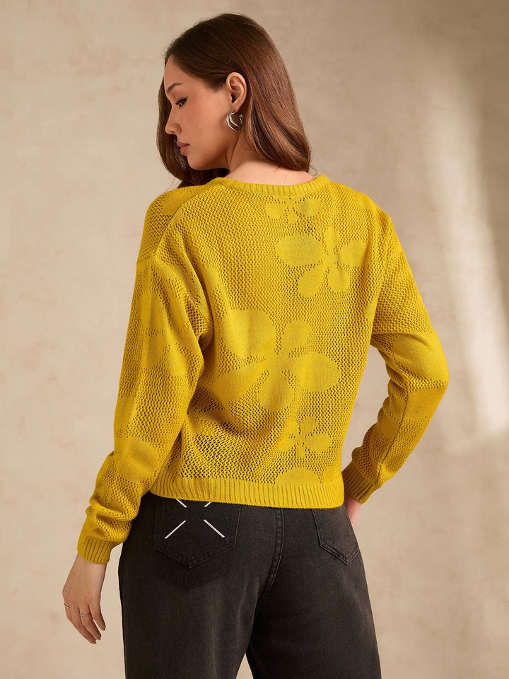 Mustard Bold Floral Print Sweater