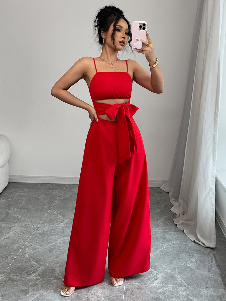 Red Strappy Cut Out Jumpsuit