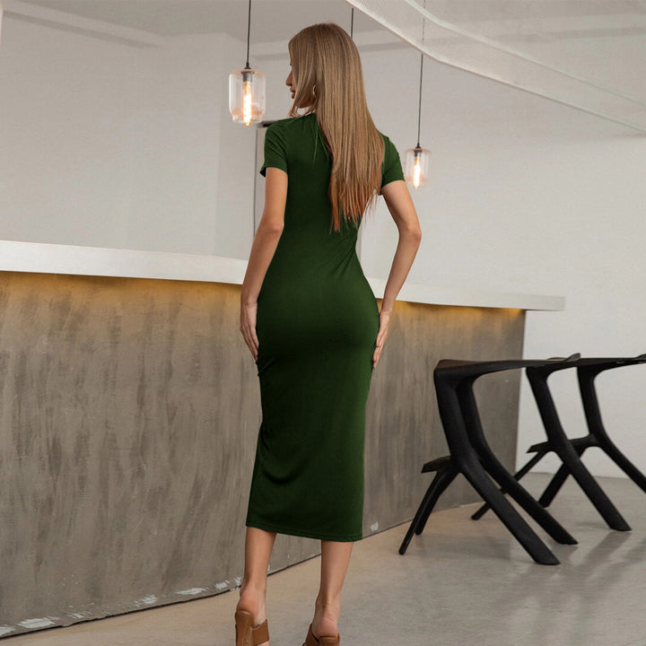 Green Short Sleeve Front Slit Dress