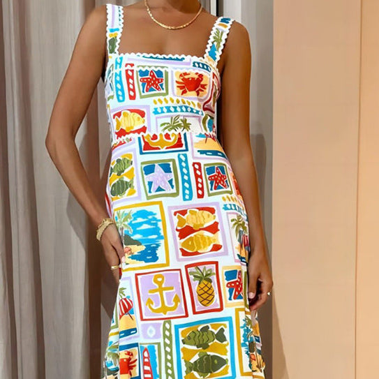 Multi Tropical Print Slip Maxi Dress