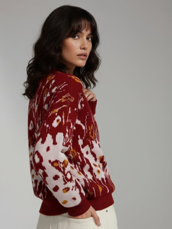 Red All Over Floral Printded Sweater