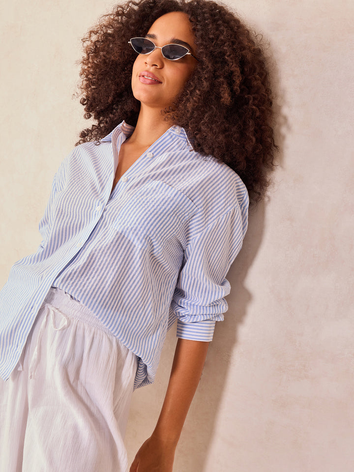Blue Oversized Stripe Shirt