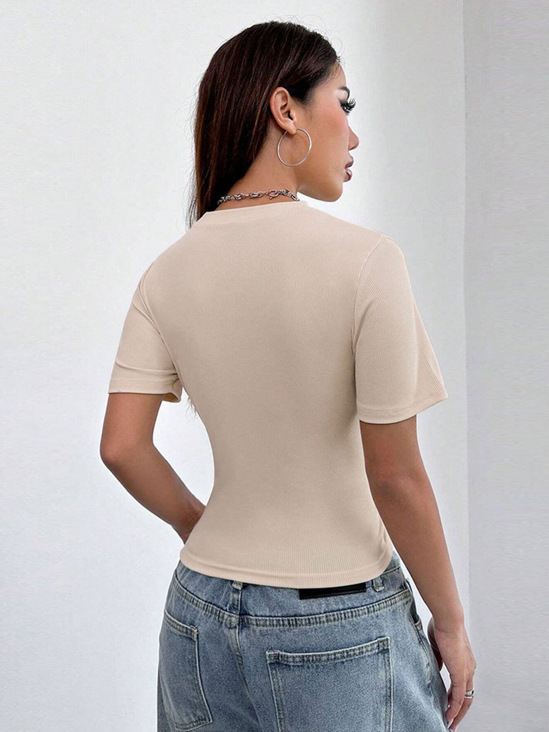 Cream Turtle Neck Side Ruched Top