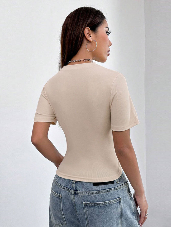 Cream Turtle Neck Side Ruched Top