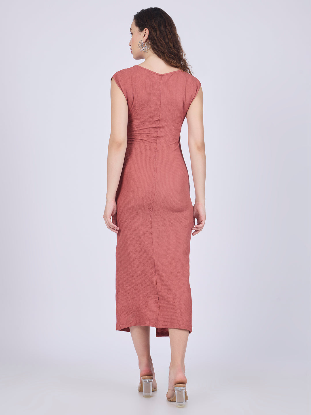 Peach Textured Knit Midi Dress