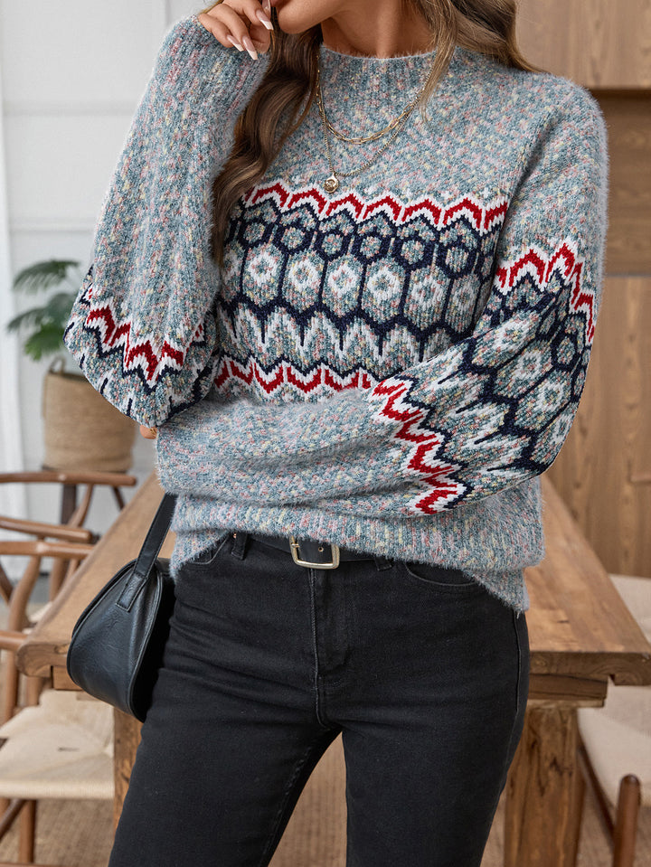 Blue Full Sleeves Printed Sweaters