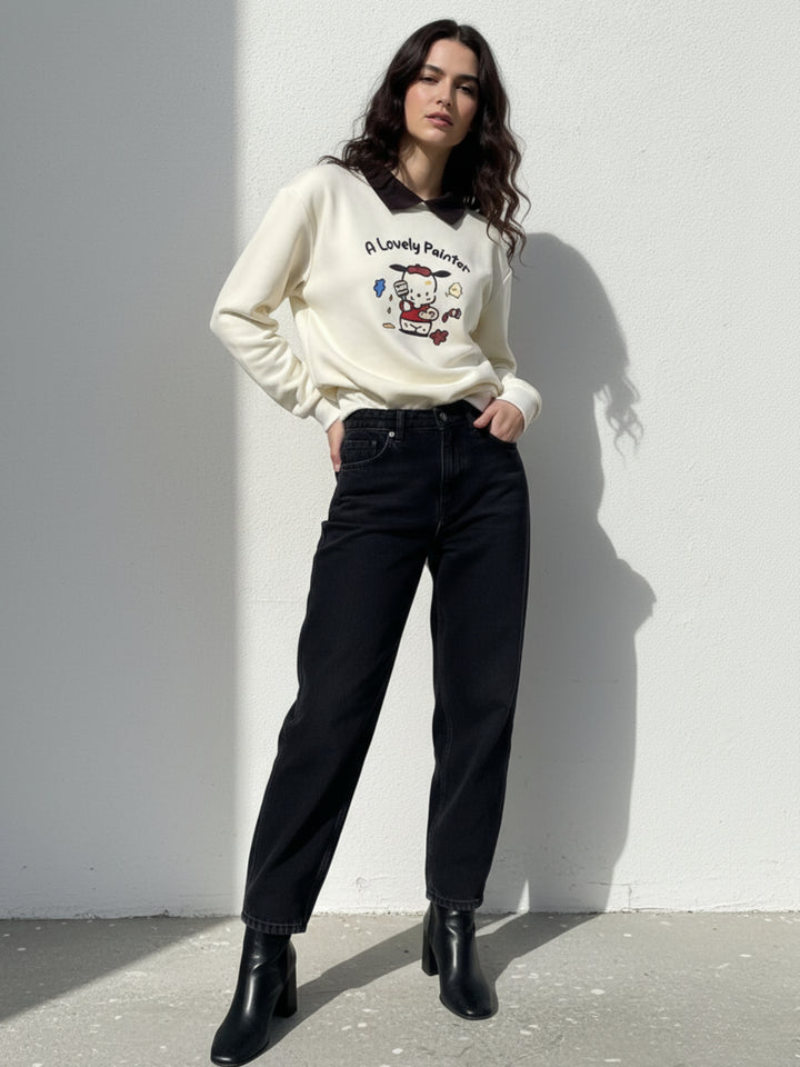 White Graphic Oversized Sweatshirt