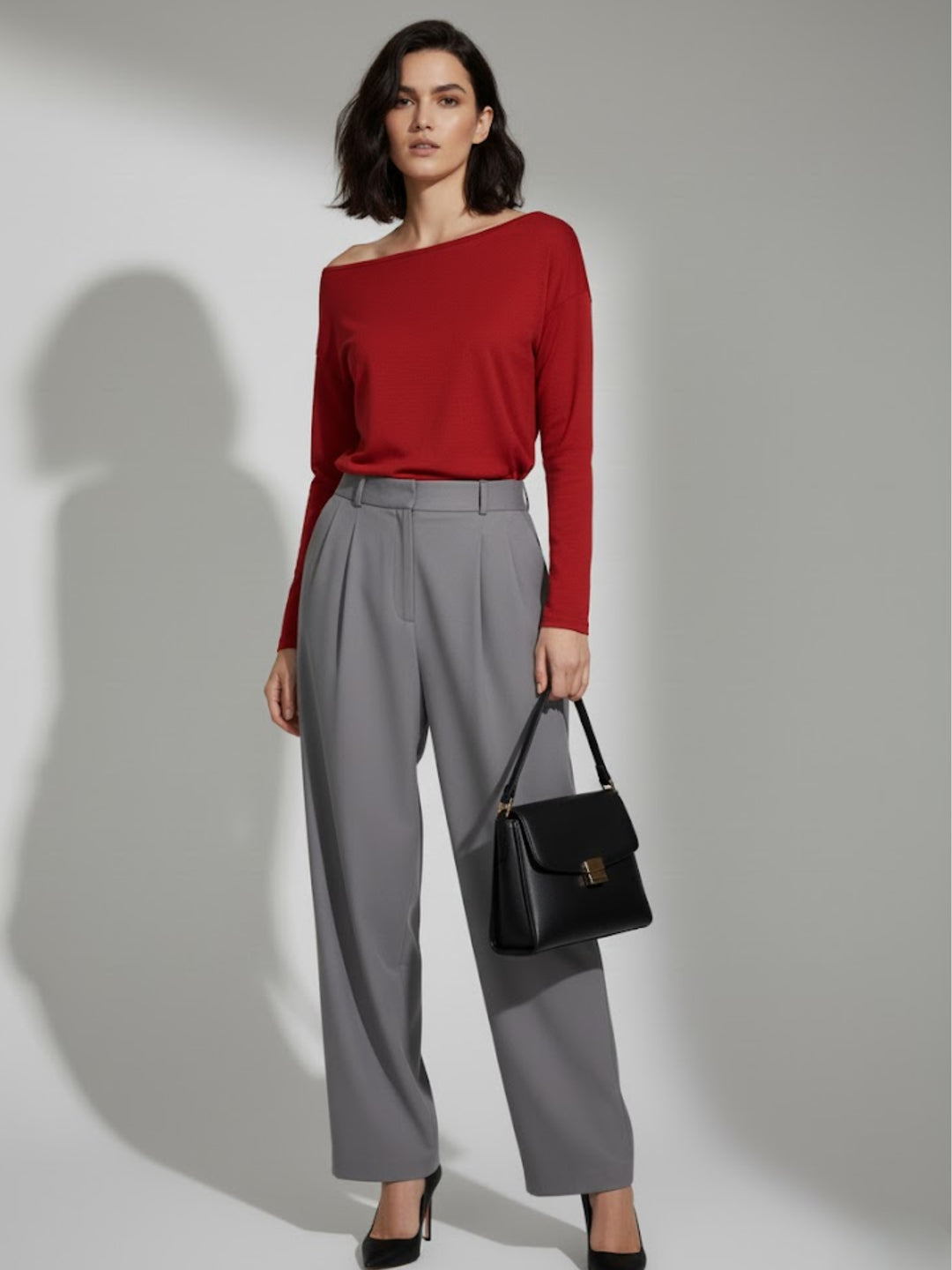 Red Off-Shoulder Solid Basic Sweater