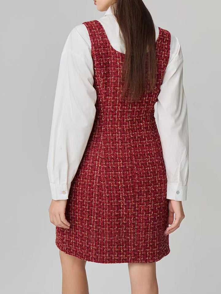 Red Shoulder Strap Patterned Dress
