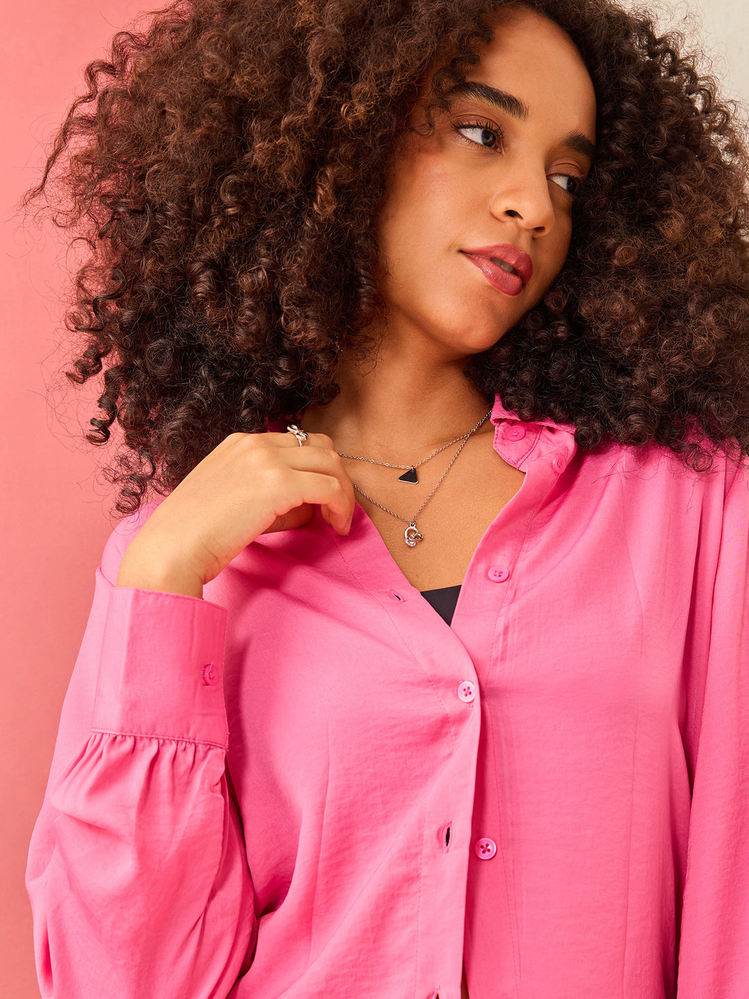 Pink Relaxed Fit Satin Shirt