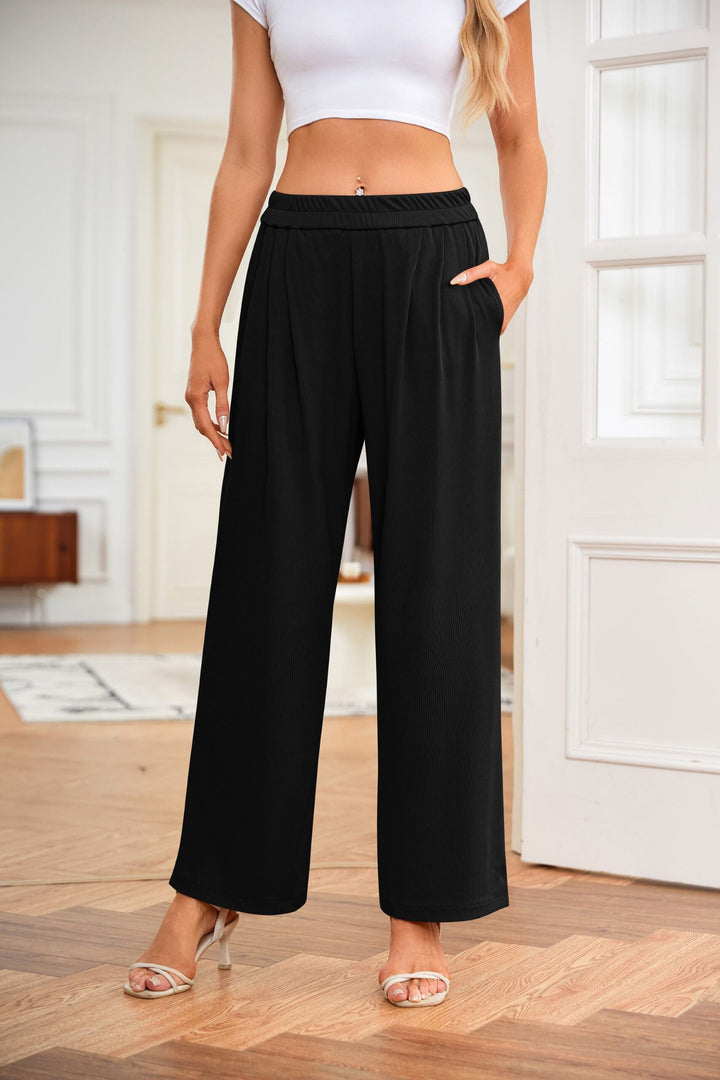 Black Wide Leg Elasticated Trouser