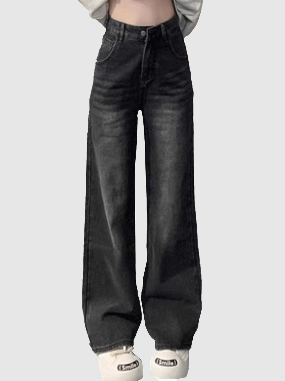 Black Dark Wash Basic Wide Leg Denim