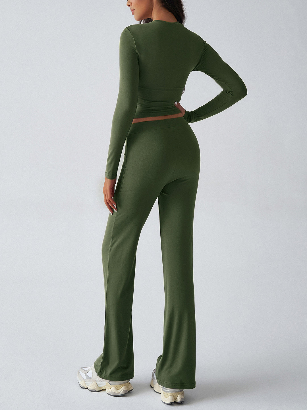 Olive Solid Fitted Top And Pant Co-Ord Set