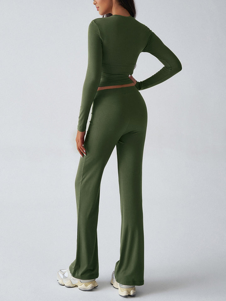 Olive Solid Fitted Top And Pant Co-Ord Set
