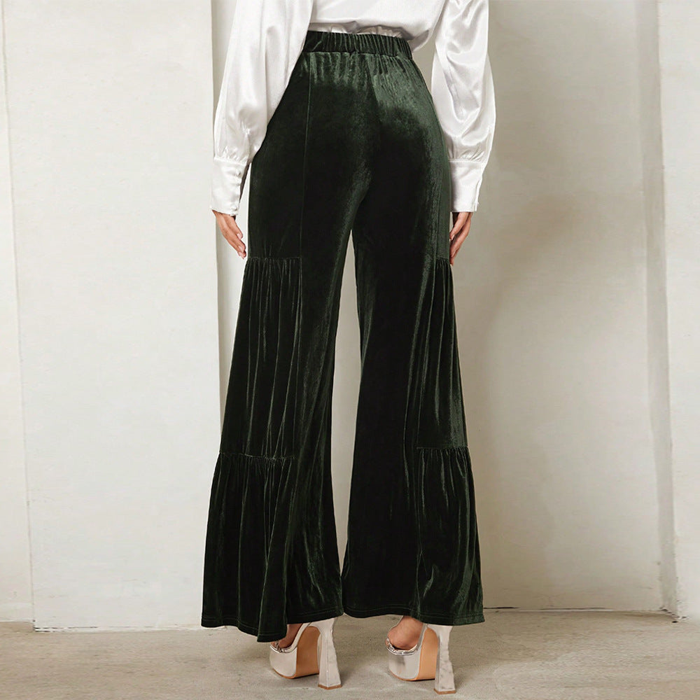Olive Velour Tiered Pant