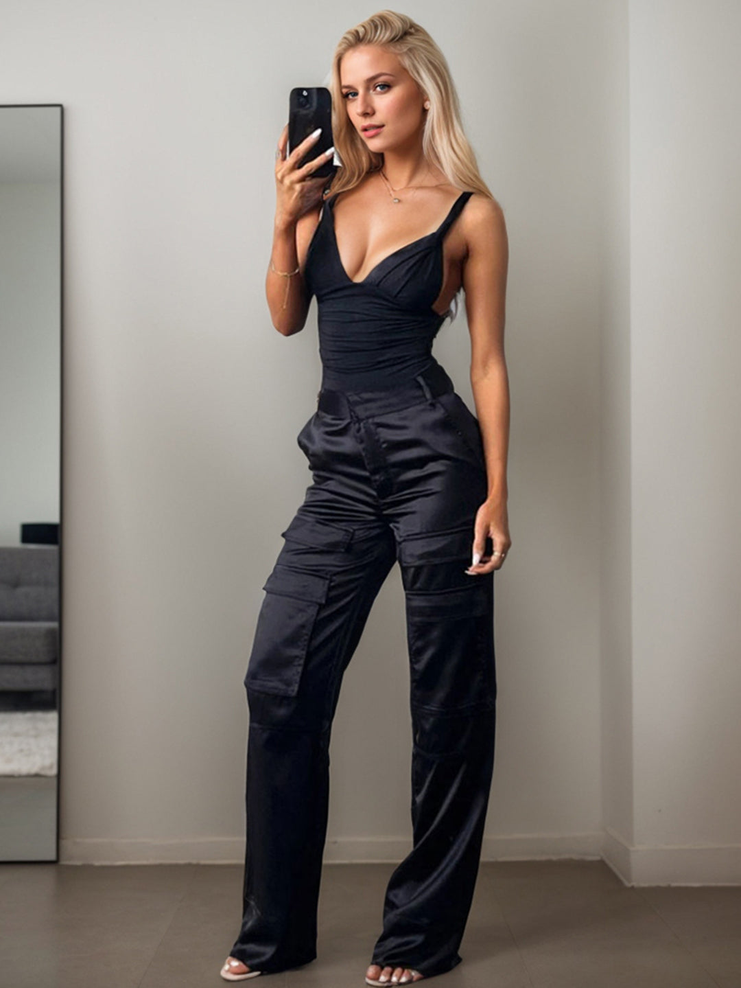 Black Twisted Shoulder Strap Top