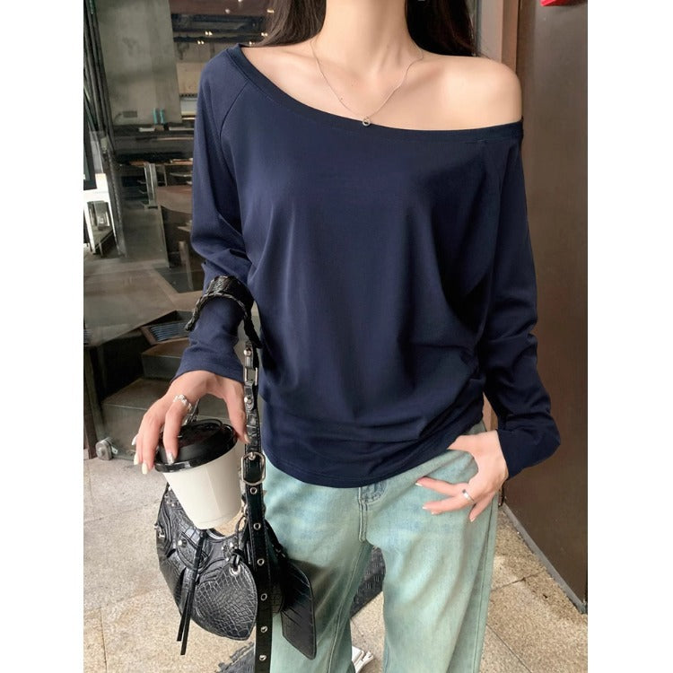 Navy Blue Broad Shoulder Full Sleeves Top
