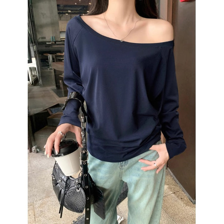 Navy Blue Broad Shoulder Full Sleeves Top