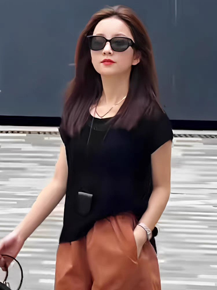 Black Back Button Through Top