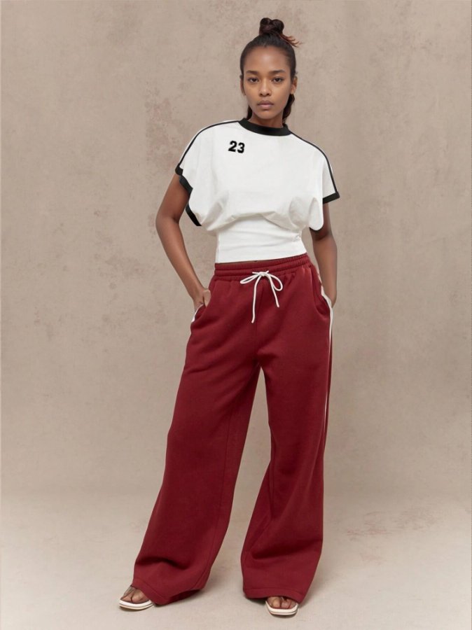 White Waist Fitted Contast Sleeve Hem Top