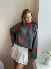 Grey Bold Floral Printed Sweater