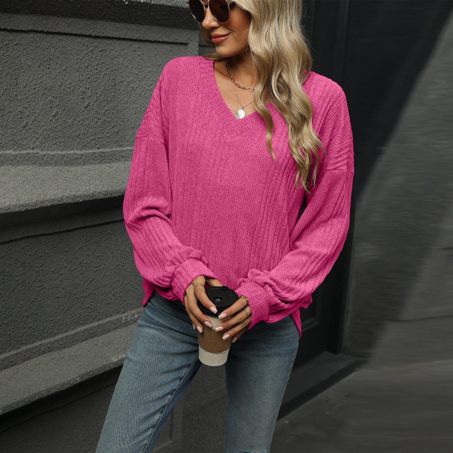 Pink Bishop Sleeve Solid Relaxed Top