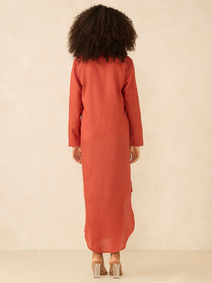 Orange Long Shirt Dress