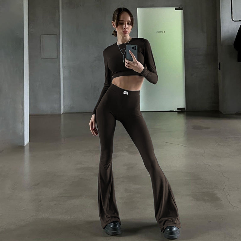 Brown Round Neck Top With Flare Pant
