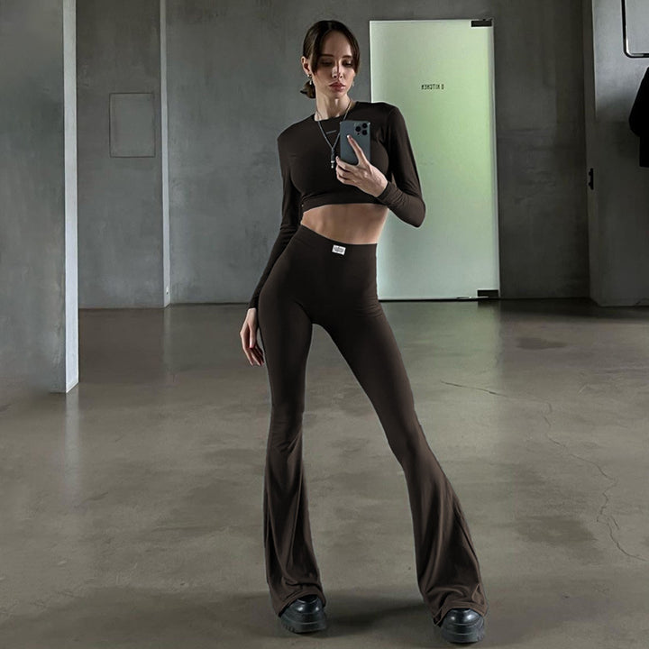 Brown Round Neck Top With Flare Pant