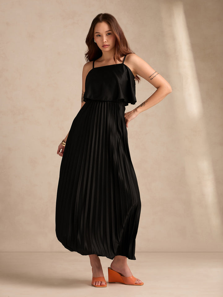 Black Strappy Pleated Maxi Dress