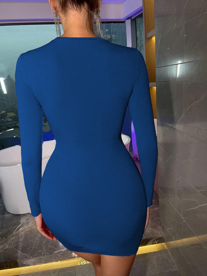 Blue Full Sleeved Cut Out Bodycon Dress