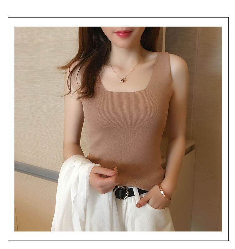 Khaki Shoulder Strap Basic Fitted  Top