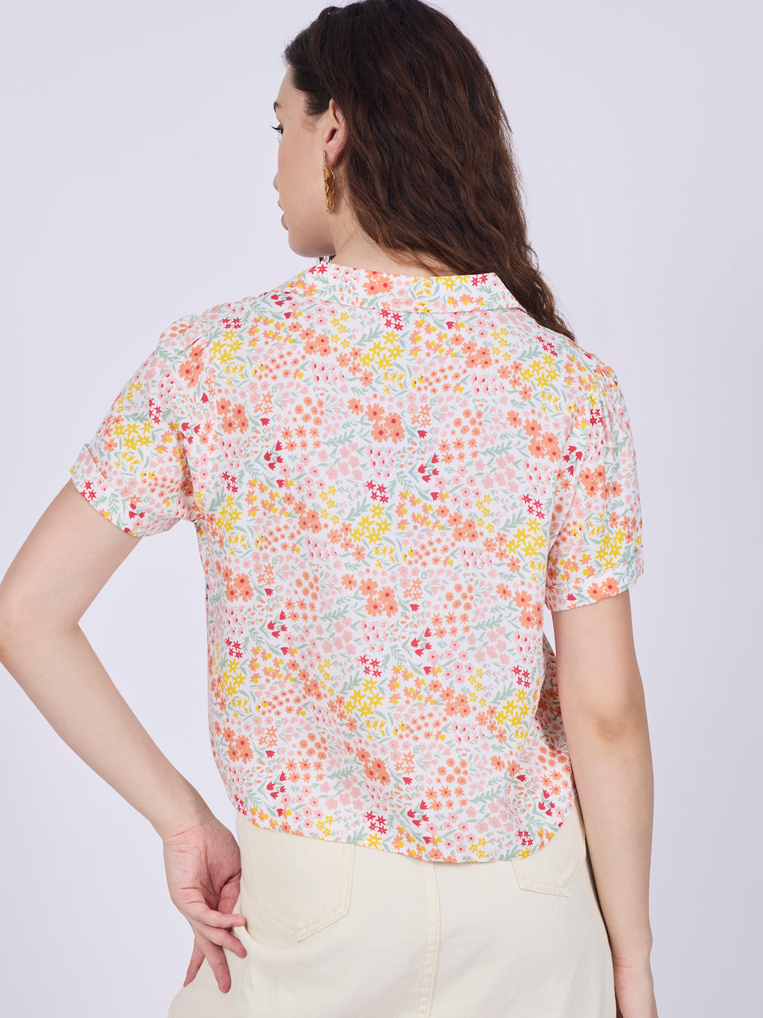 White Notch Collar Cropped Shirt