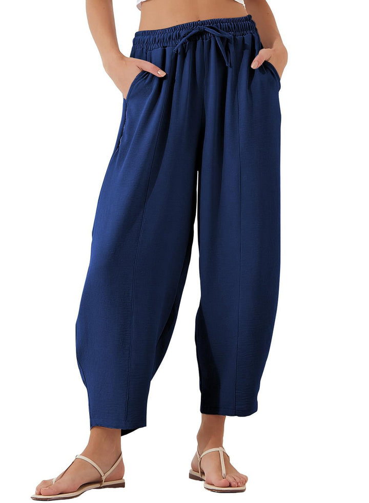 Navy Blue Elasticated Waist Band Wide Leg Trouser