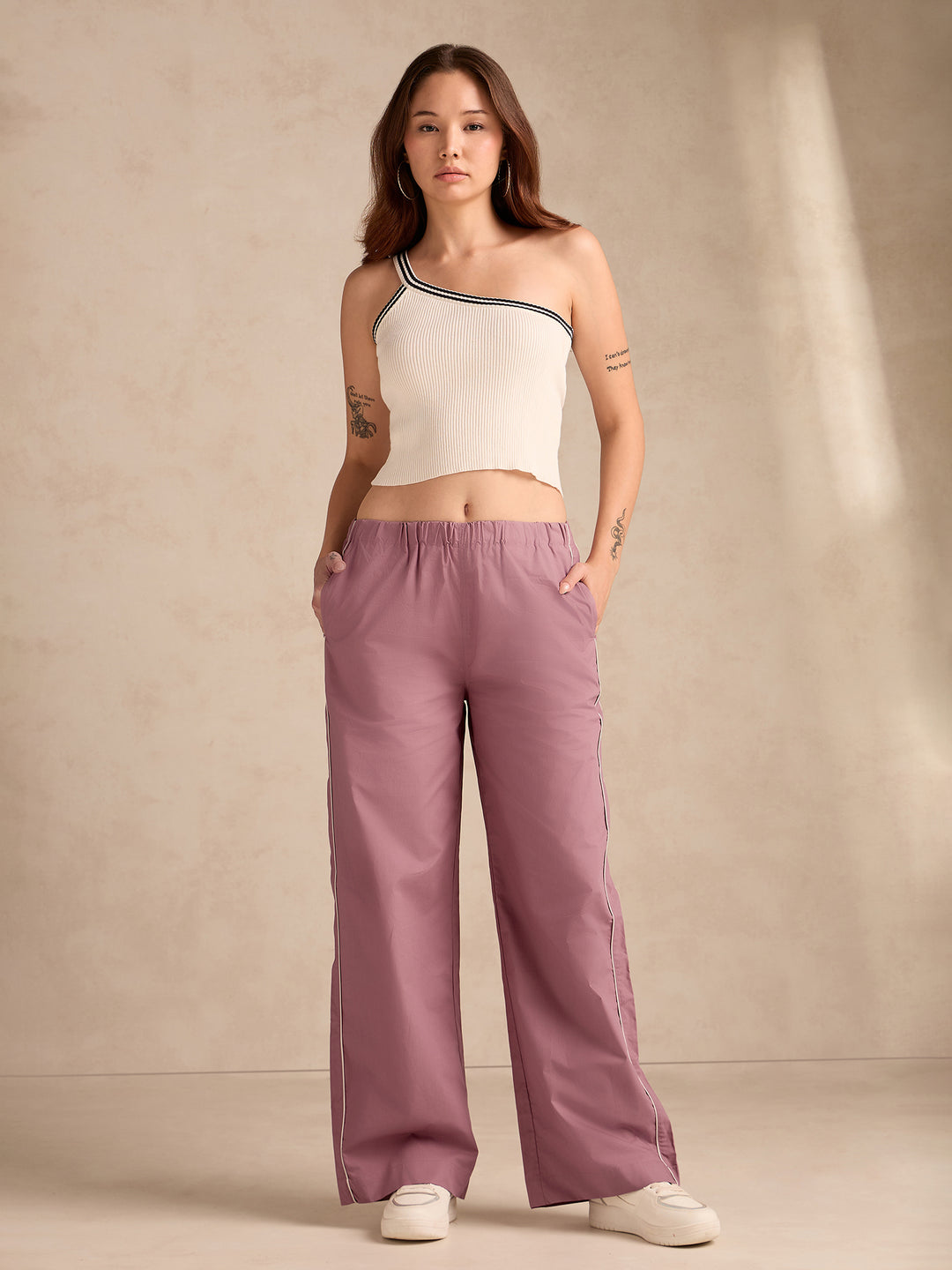 Mauve Pintuck Wide Leg Trouser