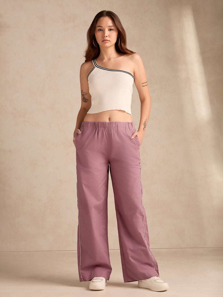 Mauve Pintuck Wide Leg Trouser