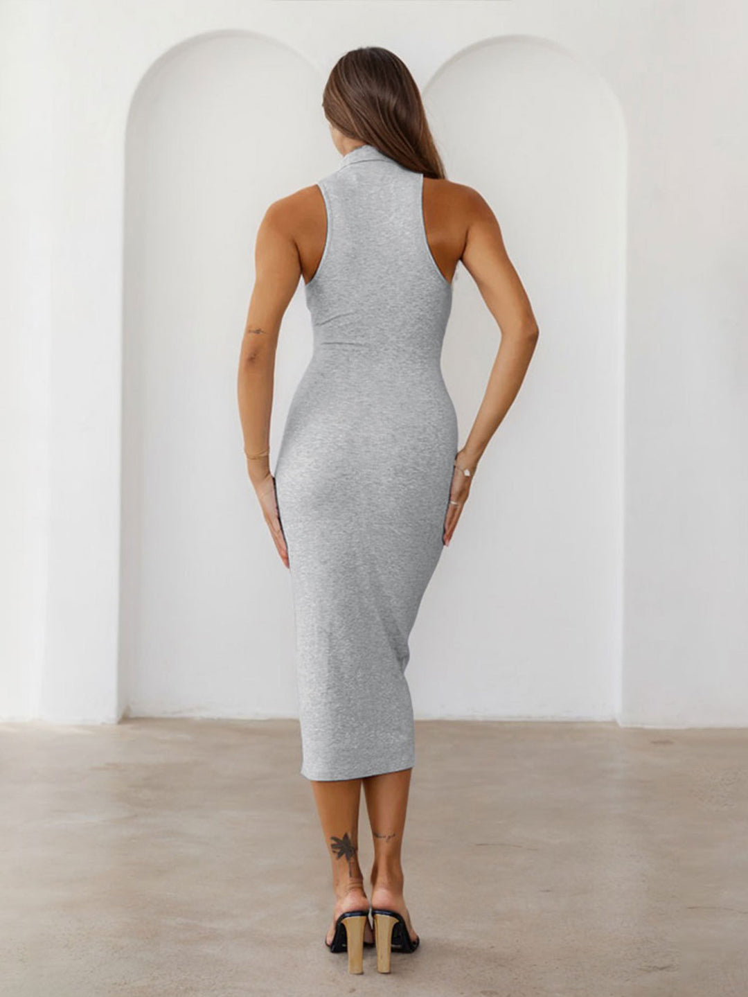 Grey Turtle Neck Sleeveless Dress